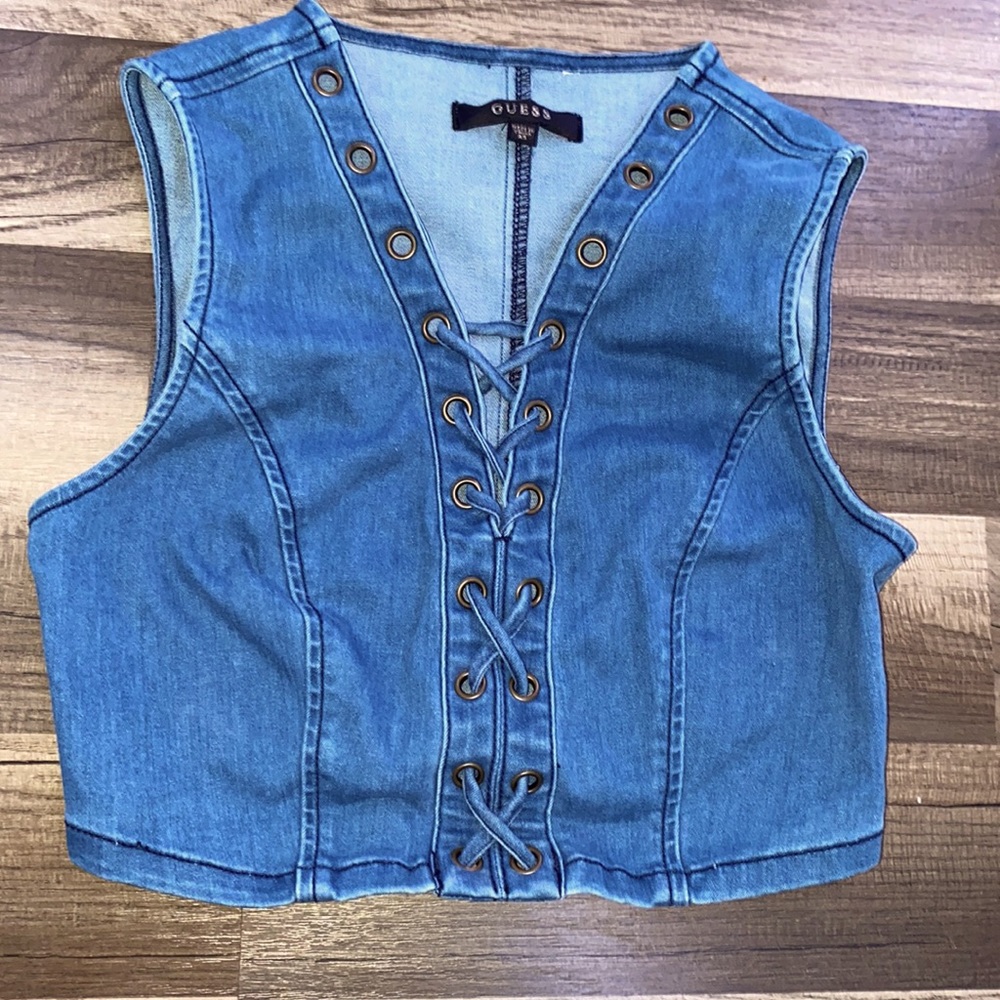 denim muscle cropped tee